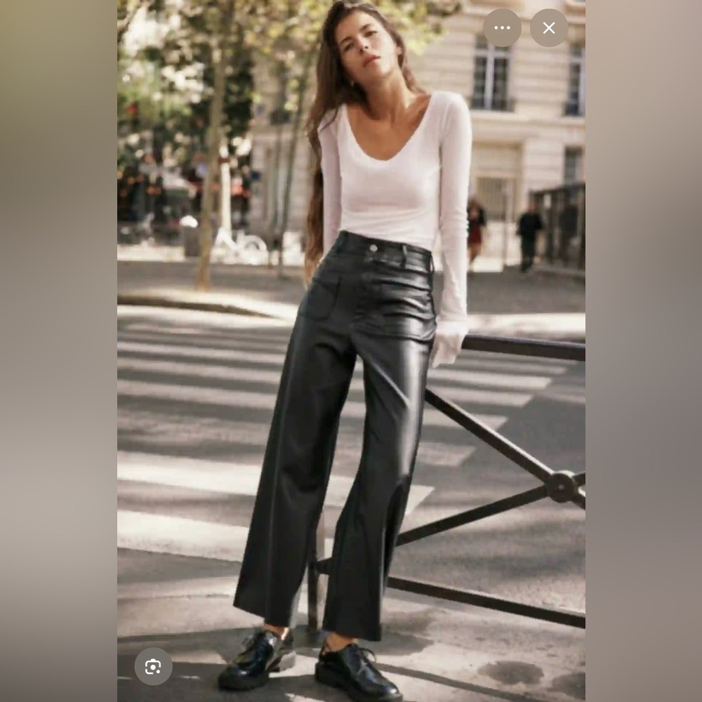 Zara Marine Black Faux Leather Wide-Leg Pants - Women 4